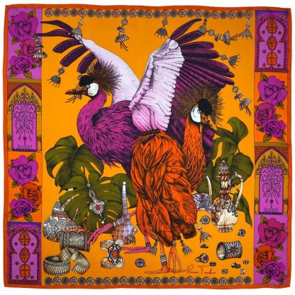 Orange light exotic beast silk square scarf - Image 2