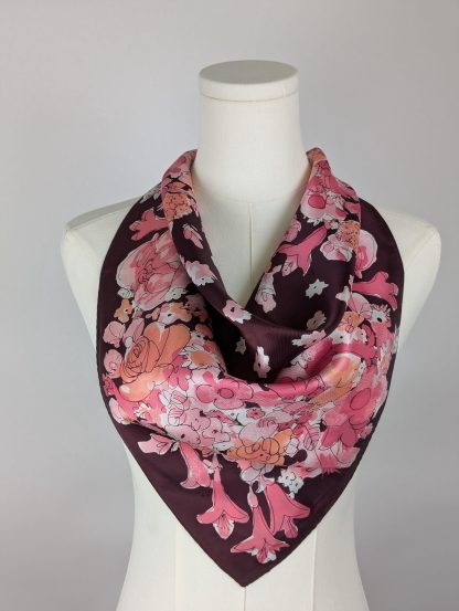 Vintage Floral Silk Square Scarf - Image 3