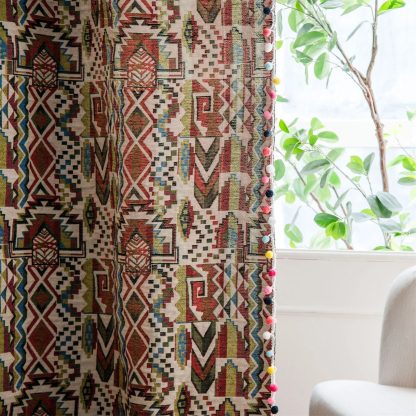 Ethnic geometric print pompom curtains - Image 5