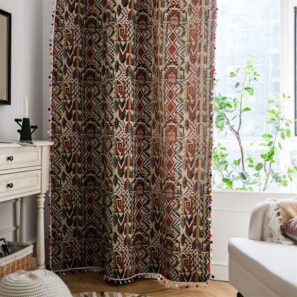 Ethnic geometric print pompom curtains - Image 4
