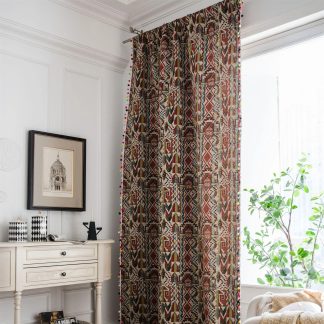 Ethnic geometric print pompom curtains