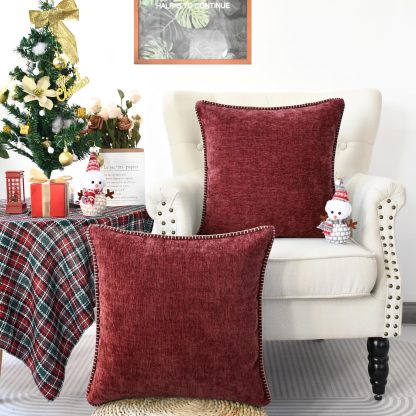 Burgundy chenille pillow - Image 5