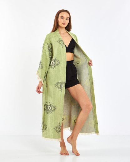 Mysterious Eye Pattern Linen Robe - Image 7