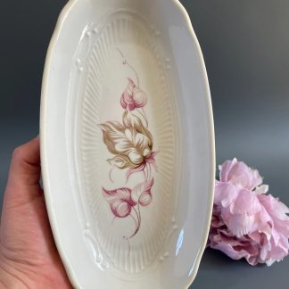 Pink gold floral oval porcelain plate