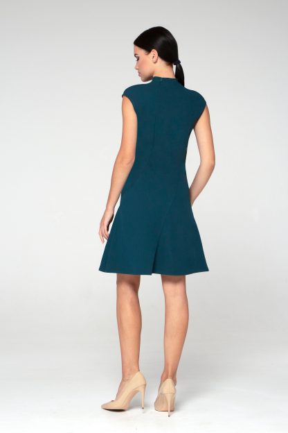 Dark green high collar sleeveless dress - Image 6