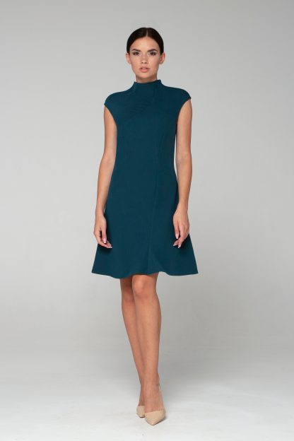 Dark green high collar sleeveless dress - Image 5