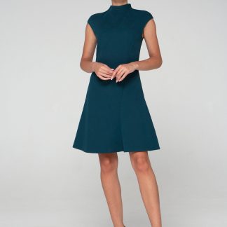 Dark green high collar sleeveless dress