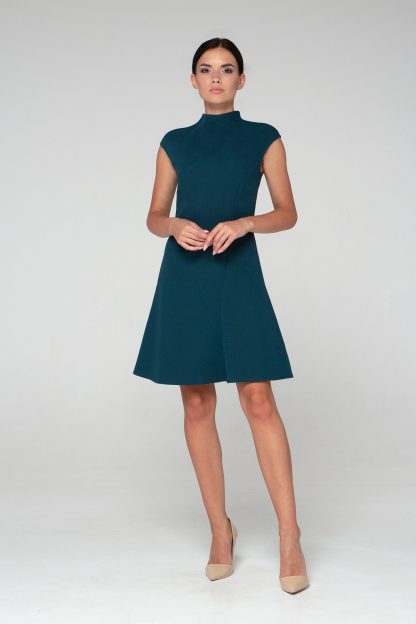 Dark green high collar sleeveless dress