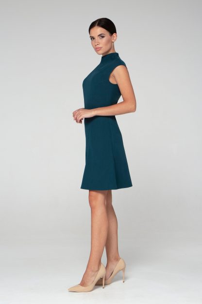 Dark green high collar sleeveless dress - Image 2