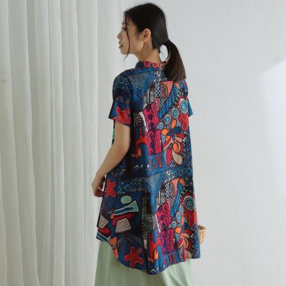 Geometric print stand collar dress - Image 4