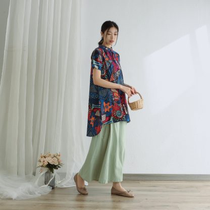 Geometric print stand collar dress - Image 2