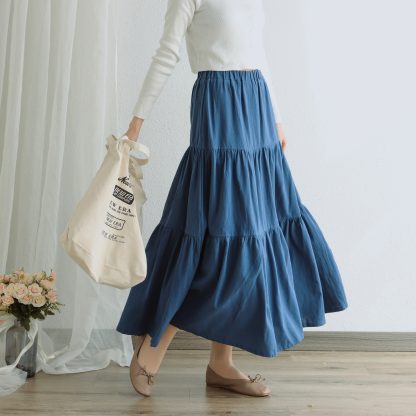 Forest style versatile patchwork A-line maxi skirt - Image 5