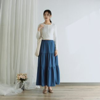 Forest style versatile patchwork A-line maxi skirt