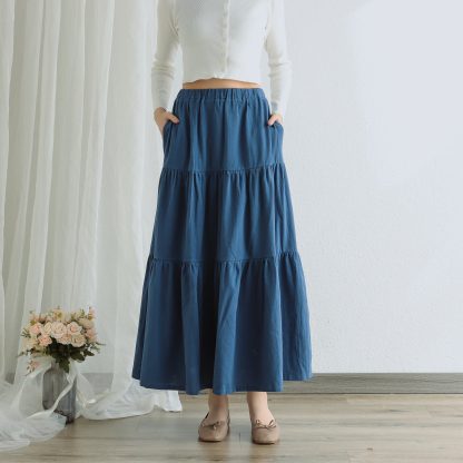 Forest style versatile patchwork A-line maxi skirt - Image 2