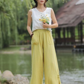 Yellow wide-leg pants