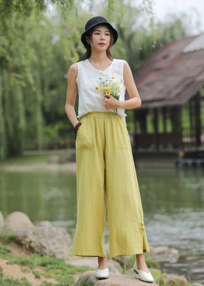 Yellow wide-leg pants
