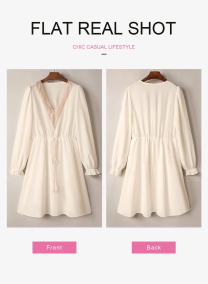 French V-neck champagne dress - Image 2