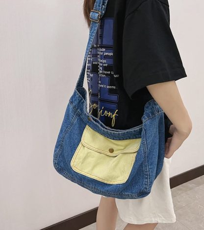 Denim Blue Contrast Canvas Shoulder Bag - Image 7