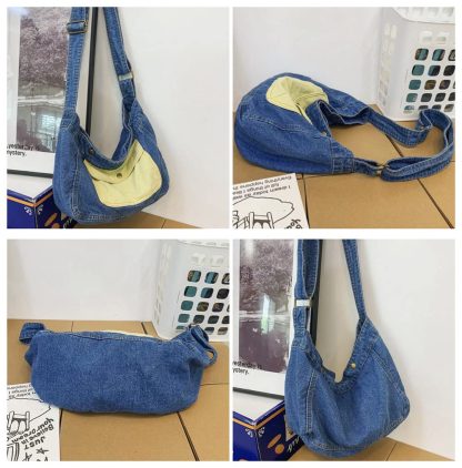 Denim Blue Contrast Canvas Shoulder Bag - Image 5