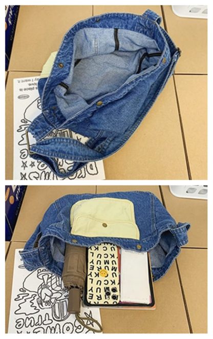 Denim Blue Contrast Canvas Shoulder Bag - Image 3
