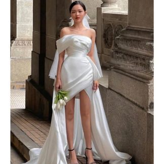 White satin train skirt