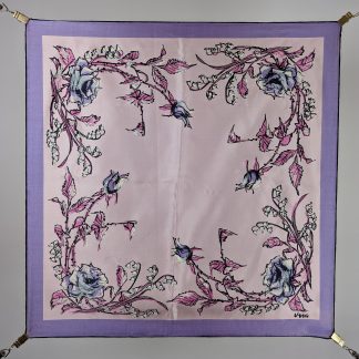 Silk square scarf with flower and bird painting