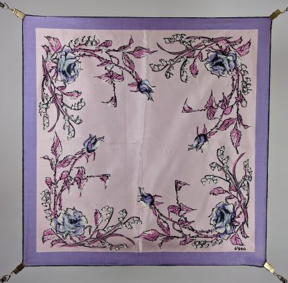 Silk square scarf with flower and bird painting