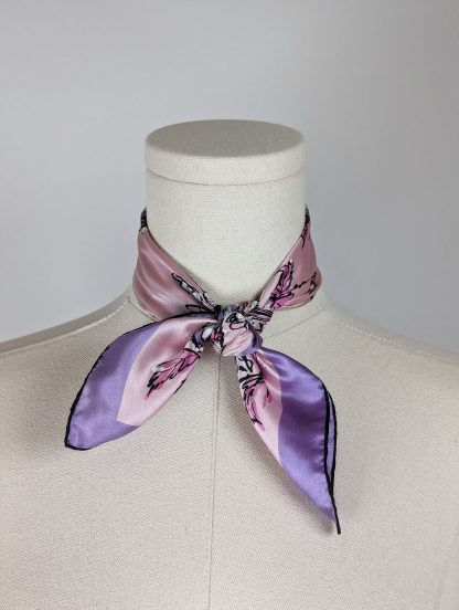 Silk square scarf with flower and bird painting - Image 5