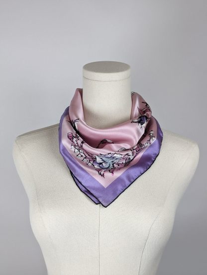 Silk square scarf with flower and bird painting - Image 4
