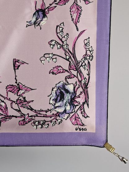 Silk square scarf with flower and bird painting - Image 3