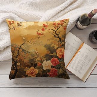 New Chinese style landscape flower and bird pillow
