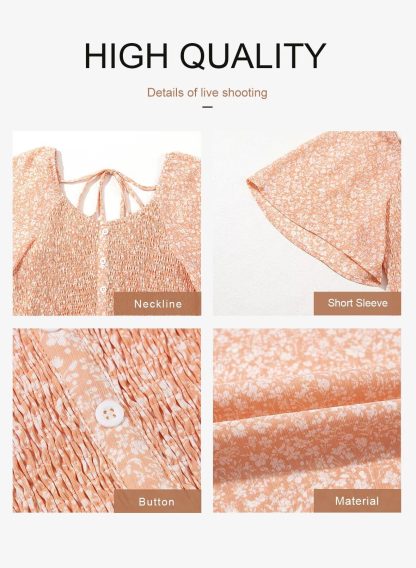 Floral Waist Puff Sleeve Dress - Image 6