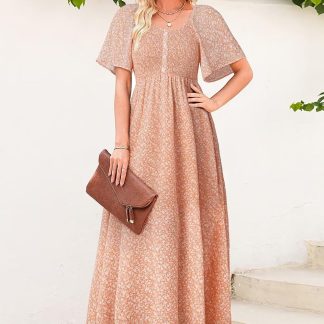 Floral Waist Puff Sleeve Dress
