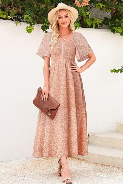 Floral Waist Puff Sleeve Dress