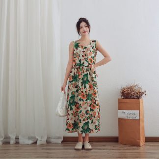 Summer fresh floral sleeveless dress