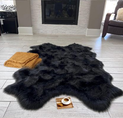 Black faux sheepskin rug - Image 5