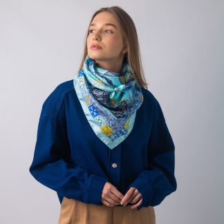 Ocean scroll silk scarf