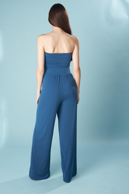 Navy blue strapless draped wide-leg jumpsuit - Image 6