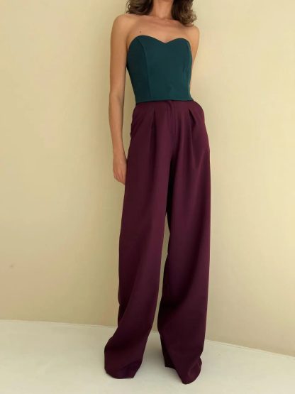 Burgundy draped wide-leg pants - Image 5