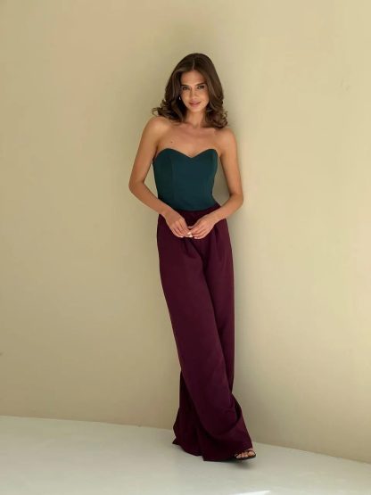 Burgundy draped wide-leg pants