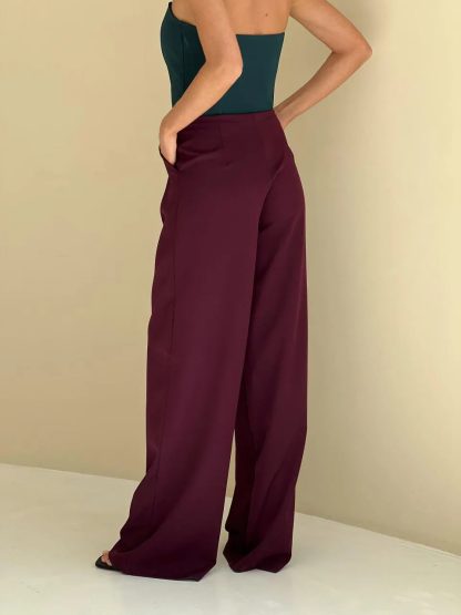 Burgundy draped wide-leg pants - Image 3