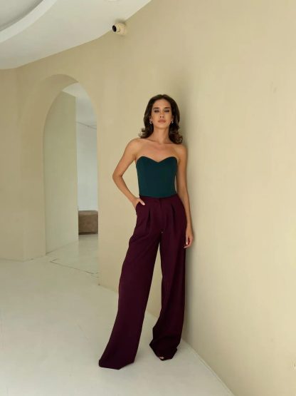 Burgundy draped wide-leg pants - Image 2