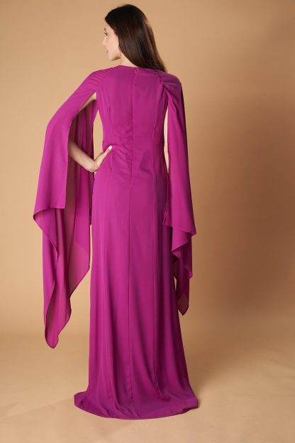 Purple Draped Sleeve Slit Dress - Image 5