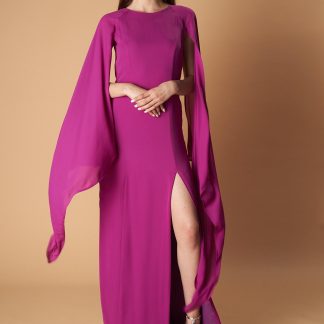 Purple Draped Sleeve Slit Dress