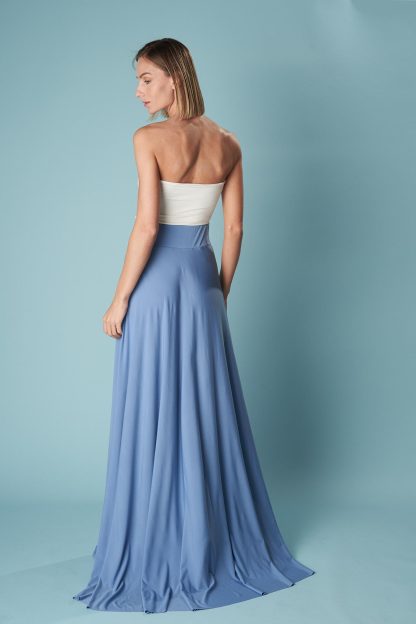 White and blue patchwork tube top slit dress - Image 5