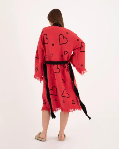 Heart Print Tassel Edge Bathrobe - Image 6