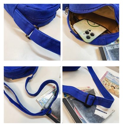 Vibrant Blue Canvas Crossbody Bag - Image 6