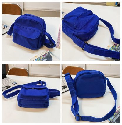 Vibrant Blue Canvas Crossbody Bag - Image 4