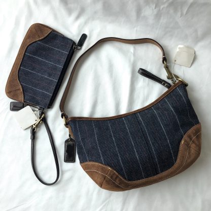Denim Brown Stitching Shoulder Bag - Image 6