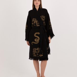 Black snake print kimono bathrobe